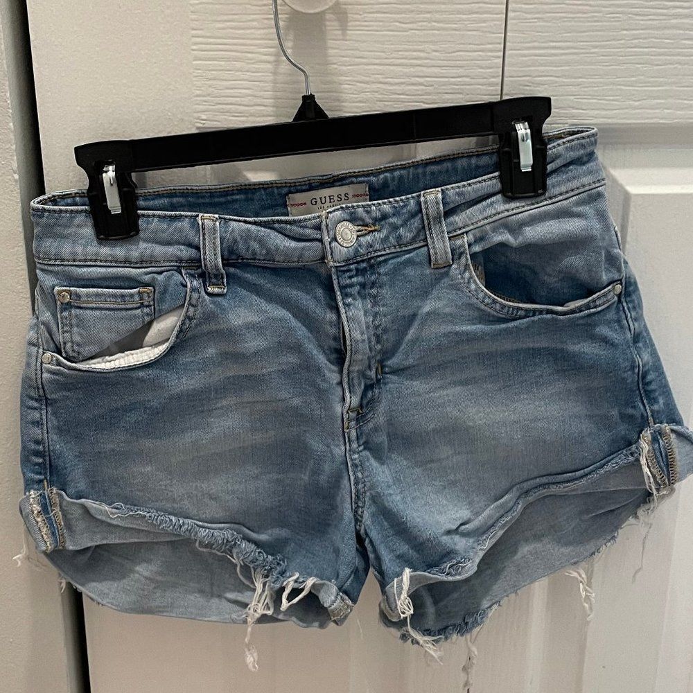 GUESS Women's Cutoff Denim Jean Shorts Size 26 Light Wash Blue @@@